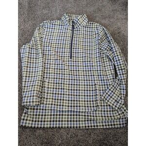 Cuddl Duds Mens Fleece Quarter Zip Pullover Plaid Green Blue Size Large